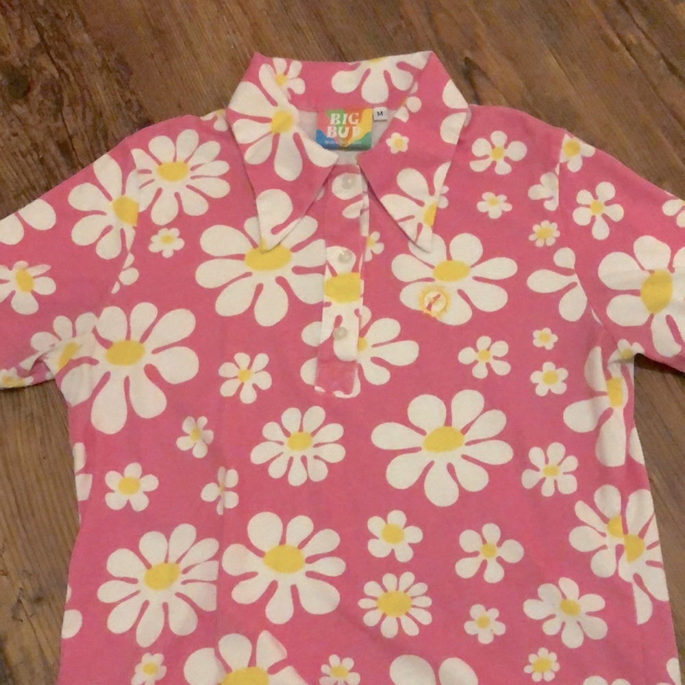 Big Bud Press pink daisy short-sleeve polo shirt